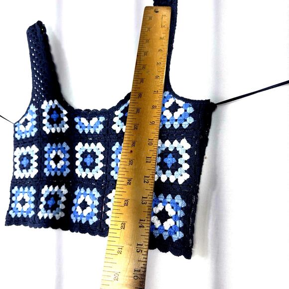 Granny Square Crochet Top Crochet Vest Women’s Top Tank 90’s Y2K Retro Boho Crop - Picture 7 of 12